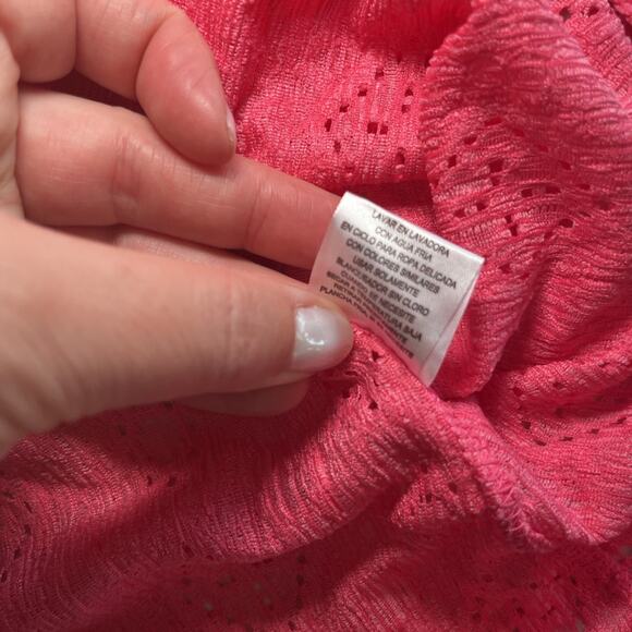 French Laundry Plus Size 2X Pink V Neck Short Ruffle Sleeve Blouse Embroidered - Picture 9 of 11